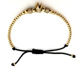 Bratara snur cu bile si coroana din aur galben de 14k