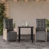VidaXL Set mobilier de grădină cu perne, 3 piese,gri deschis,poliratan