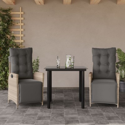 vidaXL Set mobilier de grădină cu perne, 3 piese,gri deschis,poliratan 3213469 foto