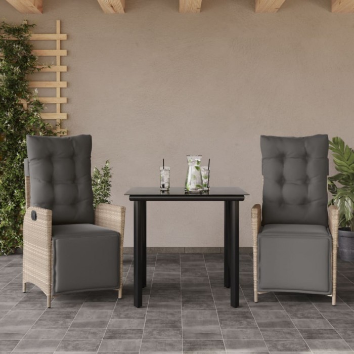vidaXL Set mobilier de grădină cu perne, 3 piese,gri deschis,poliratan 3213469