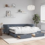 Cumpara ieftin Pat de zi cu extensie și sertare, gri &icirc;nchis, 90x190cm catifea
