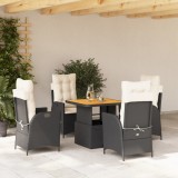 vidaXL Set mobilier de grădină cu perne, 5 piese, negru, poliratan 3277434