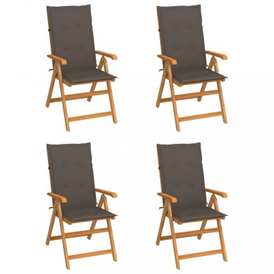 vidaXL Scaune grădină cu perne gri taupe, 4 buc., lemn masiv de tec 3065538 foto