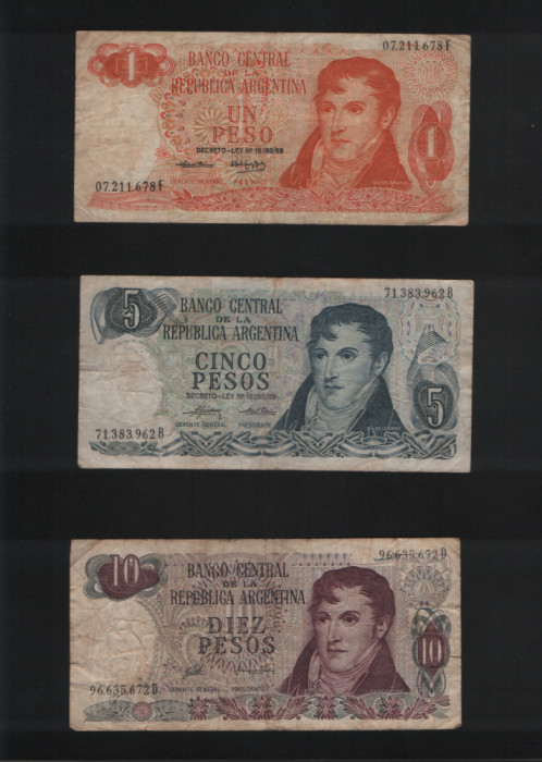 Set Argentina 1 + 5 + 10 pesos F-VF