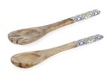 Cumpara ieftin Set 2 linguri servire salata lemn mango maro email multicolor Majolica 6,5x1x28h