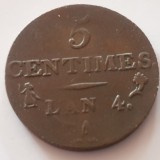 Moneda Franța 5 Centimes An 4 (1795 A) Paris - Numismatică
