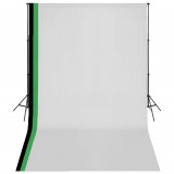 VidaXL Set studio foto cu 3 fundaluri de bumbac, cadru reglabil, 3x5 m