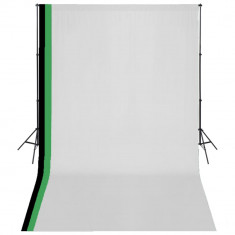 vidaXL Set studio foto cu 3 fundaluri de bumbac, cadru reglabil, 3x5 m