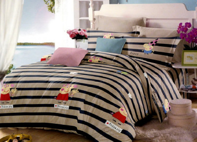 Lenjerie de pat matrimonial cu husa de perna dreptunghiulara, Peppa Pig, bumbac mercerizat, multicolor foto