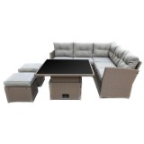 Set mobilier gradina/terasa, poliratan, maro si crem, 1 masa, 2 tabureti, 1 canapea colt, Chomik, Cassy GartenVIP DiyLine