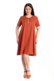 Cumpara ieftin Rochie Dama Caramiziu Ampla cu Buzunare Eranthe 2XL (60% Poliester, 40% Viscoza)