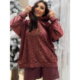 Bluza dama bordo cu imprimeu auriu si pietricele