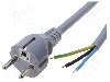 Cablu alimentare AC, 3m, 3 fire, culoare gri, cabluri, CEE 7/7 (E/F) mufa, LIAN DUNG - foto