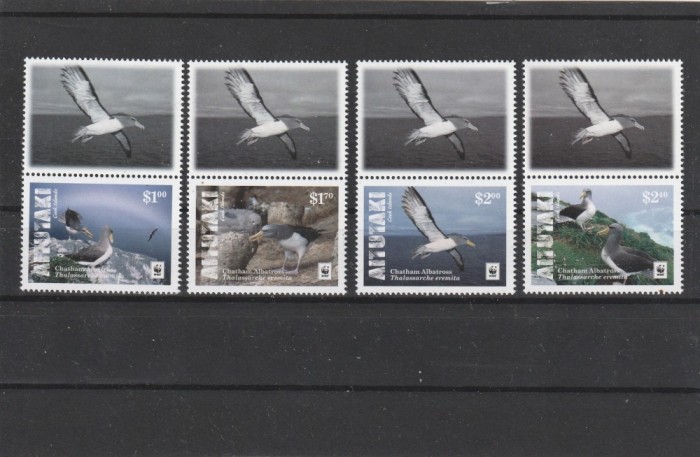 Aitutaki 2016 - Fauna , WWF , Pasari , serie 4 valori , cu vignete , poz. III , dantelate , MNH , Mi.962-965