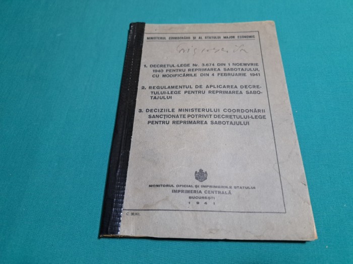 DECRETUL LEGE PENTRU REPRIMAREA SABOTAJULUI * 1941 * 12