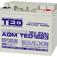 Acumulator 12V, TED Electric High Rate, Dimensiuni 181 x 76 x 167 mm, Baterie 12V 23Ah F3
