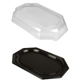 Set 10 platouri negre 45cm, cu capac transparent
