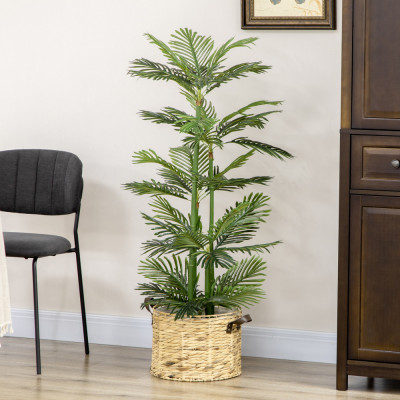 HOMCOM Planta artificiala Palmier tropical in ghiveci cu 45 de frunze, pentru decorul casei interior exterior, 140 cm, Verde foto