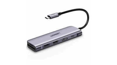 Ugreen 6w1 HUB multifuncțional USB tip C - 2x USB 3.2 Gen 1 / USB tip C putere 100 W / HDMI 4K / cititor de carduri SD și micro SD (TF) gri (CM195 704 foto