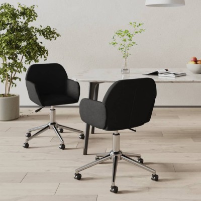 vidaXL Scaune de bucătărie pivotante, 2 buc., negru, material textil foto