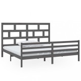 Cumpara ieftin Cadru de pat, gri , 200x200 cm, lemn masiv de pin