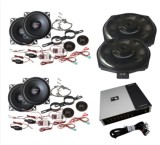 Pachet audio compus din 4 difuzoare componente, 2 subwoofere sub scaune, cu amplificator DSP, dedicate BMW Seria E/F/G, cu inele si cablaje plug and p