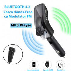 V9 - Casca Telefon Mobil cu Bluetooth 4.2 Hands-Free, Modulator FM, USB Mp3 Player ONIMAG, 2 Porturi Incarcare Rapida, Afisaj Digital foto