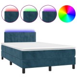 Cumpara ieftin Pat cu arcuri, saltea si LED, albastru, 120x200 cm, catifea