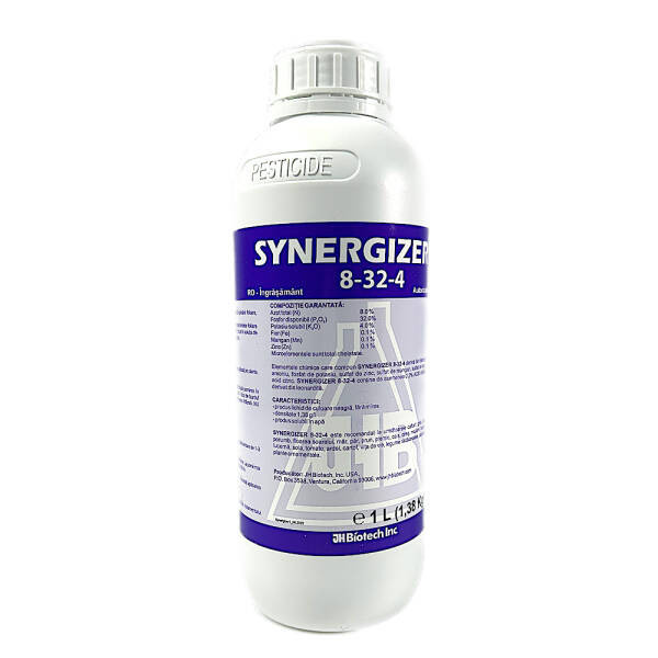 Synergizer 8-32-4 1L, ingrasamant foliar tip NPK+ microelemente (Fier, Mangan, Zinc, Acizi humici) pentru grau, orz, prun, piersic, cires, mar, par, v