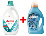 Detergent lichid pentru rufe albe Active, 6 litri, 120 spalari + Balsam de rufe Active Magic Blue, 1.5 litri, 60 spalari