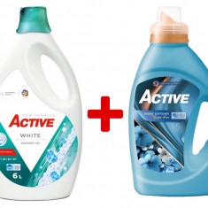 Detergent lichid pentru rufe albe Active, 6 litri, 120 spalari + Balsam de rufe Active Magic Blue, 1.5 litri, 60 spalari