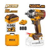 Masina de insurbat cheie cu impact 20 v bl 1/2 500 nm cu 2 x 4,0 ah cu baterie - Ingco CIWLI2050