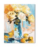 Tablou cu trandafiri galbeni pictat manual, Emotie florala, 50x40cm ulei pe panza in cutit, Geo Ungureanu