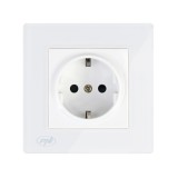Priza schuko simpla PNI-WP101, incastrata, contact de protectie, rama din sticla inclusa, alba