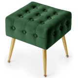Taburet tapitat Quadra, velur, cu picioare metalice, 40x40x42 cm, verde Household NewTrend