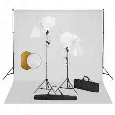 vidaXL Set studio foto cu lampi, umbrele, fundal ?i reflector foto