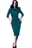 Rochie Verde Retro Rockabilly cu Funda, Bodycon, Maneci 3/4, Eleganta de Seara. Marimi S, M, L, XL