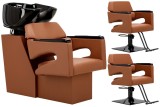 Set Scafă coafor profesională unitate de spălare model Gaja + 2 x scaune de coafură suport hidraulic pivotant pentru picioare și accesorii bol