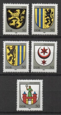 DDR 1984 - Steme de orașe, heraldica, serie neuzata foto