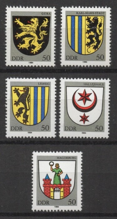 DDR 1984 - Steme de orașe, heraldica, serie neuzata