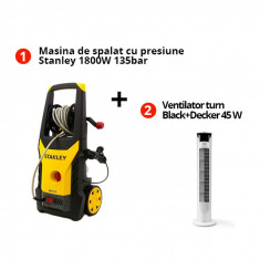 Pachet Masina de spalat cu presiune Stanley 1800W 135bar 440l/h+ Ventilator turn alb fara telecomanda Black+Decker 45 W