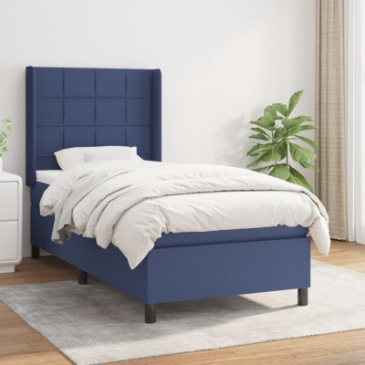 vidaXL Pat box spring cu saltea, albastru, 90x200 cm, textil 3131407 foto