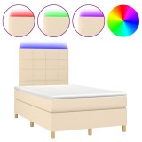 Cumpara ieftin Pat cu arcuri, saltea si LED, crem, 120x190 cm, textil