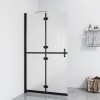 Paravan dus walk-in pliabil vidaXL, 90x190 cm, sticla ESG mata, aluminiu negru, transparent