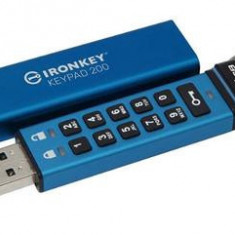 Stick USB Kingston Ironkey Keypad 200, 64GB, USB 3.2 (Albastru)