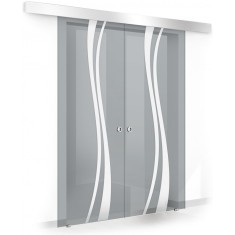 Usa culisanta Boss &reg; Duo model Play alb, 60+60x215 cm, sticla gri securizata, glisanta in ambele directii