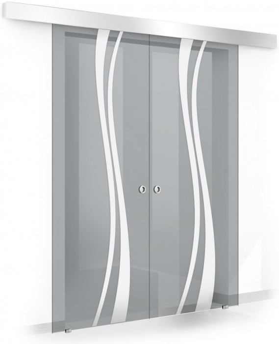 Usa culisanta Boss &reg; Duo model Play alb, 60+60x215 cm, sticla gri securizata, glisanta in ambele directii