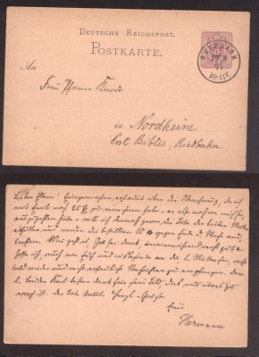 Germany Reich 1877 Old postcard postal stationery Butzbach to Nordheim DB.047 foto