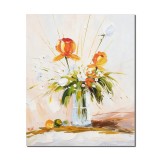 Tablou ikebana pictat manual, Aranjament floral, 60x50cm ulei pe panza in cutit