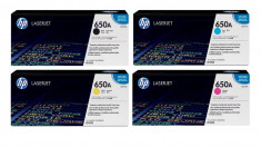 Pachet cartuse toner HP original (650A) CE270A negru CE271A cyan CE272A galben CE273A magenta 58500 pagini foto